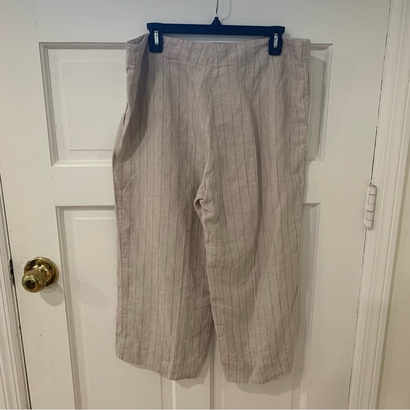 Women’s J Jill Linen Pinstripe Wide Leg Cropped Pants Neutral Coastal Size 14 XL - Picture 5 of 12